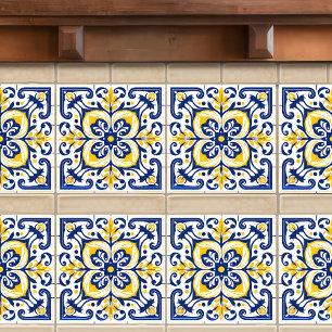 Modern Azulejo Blue Yellow Portuguese Lisbon Tile