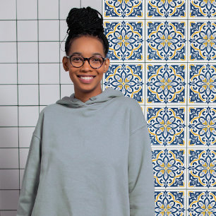 Modern Azulejo Blue Yellow Portuguese Lisbon Tile