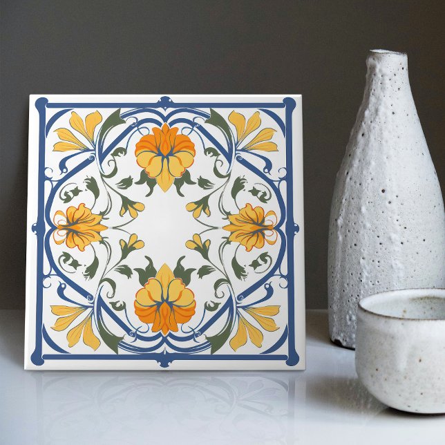 Modern Azulejo Blue Yellow Portuguese Lisbon Tile (Creator Uploaded)