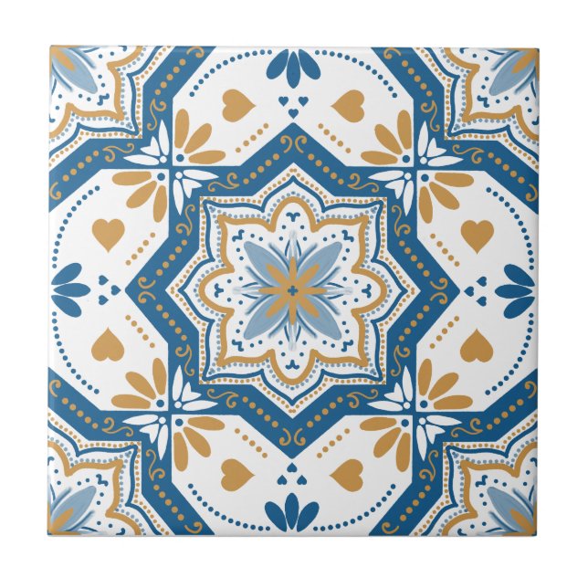 Modern Azulejo Blue Yellow Portuguese Tile (Front)