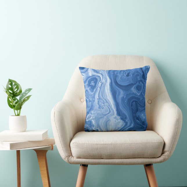 Modern Azure Blue Malachite Marble Swirls Pattern Cushion (Chair)