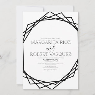 Modern B Geometric Black White  Wedding   Invitation