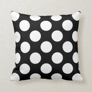 Modern B&W pillow, giant white polka dots on black Cushion