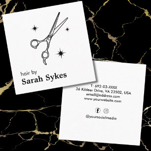 Modern Baber Shop Black Scissors Hair Stylist Square Business Card