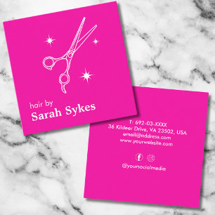 Modern Baber Shop Scissors Hair Stylist Hot Pink Square Business Card