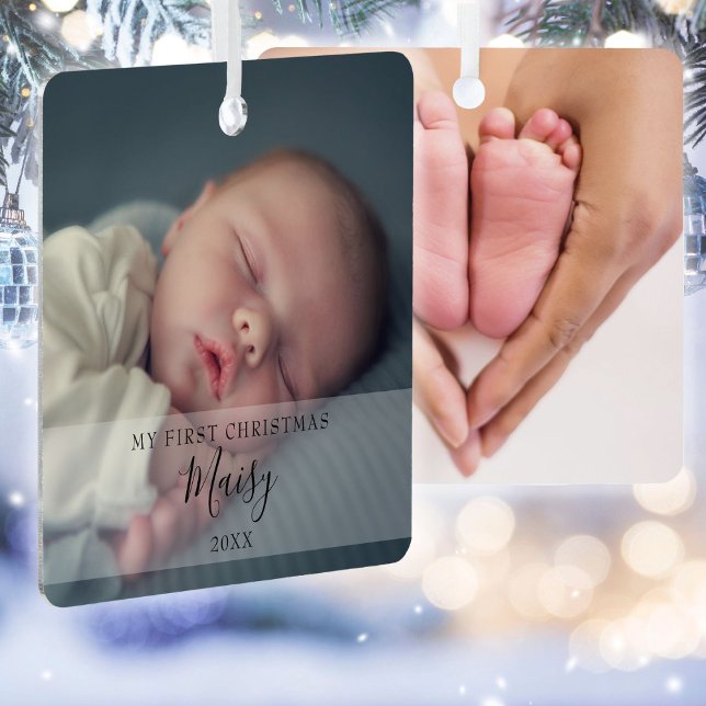 Modern Baby 2 Photo My First Christmas Metal Tree Decoration (Creator Uploaded)