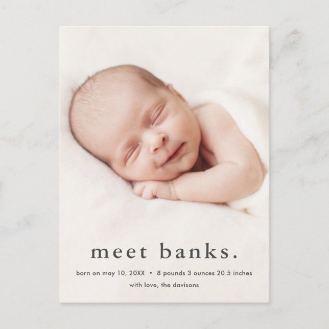 Modern Baby 3 Photo Birth Announcement Postcard (Front)