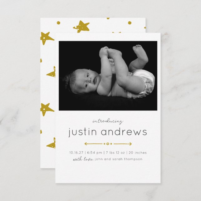 Modern Baby Birth Announcement Card (Front/Back)