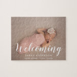 Modern Baby Birth Photo Announcement<br><div class="desc">Fun and adorable puzzle for bith announcement with a sweet modern calligraphy.</div>