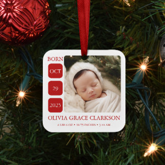 Modern Baby Birth Stats Photo Christmas Ornament