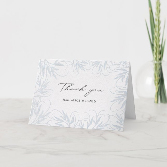 modern baby blue botanical thank you card (Front)