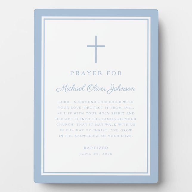 Modern Baby Blue Boy Baptism Prayer Plaque (Front)
