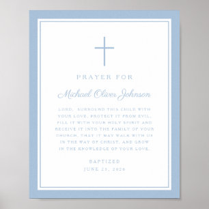 Modern Baby Blue Boy Baptism Prayer Poster