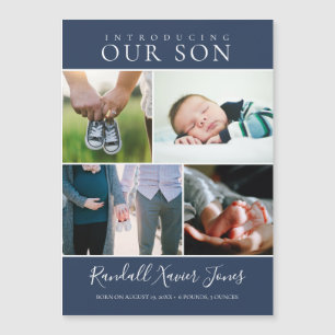 Modern Baby Blue Boy Photo Birth Announcement
