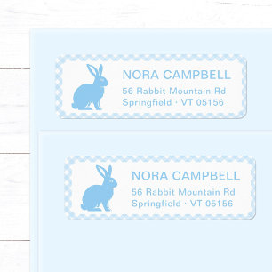 Modern Baby Blue Bunny Gingham Return Address