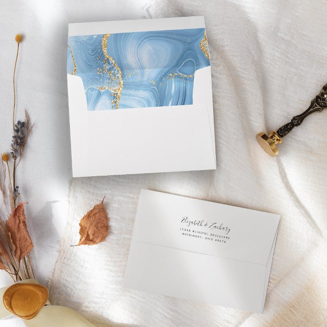 Modern Baby Blue Gold Agate Wedding Envelope (Creator Uploaded)
