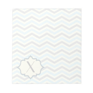 Modern baby blue, grey, ivory chevron pattern notepad