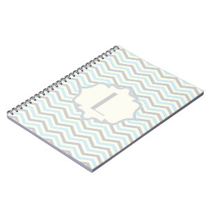 Modern baby blue, grey, ivory chevron pattern spiral notebook