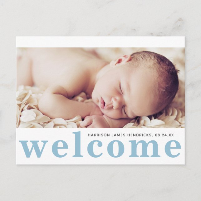 Modern Baby Boy Birth Announcement Postcard (Front)