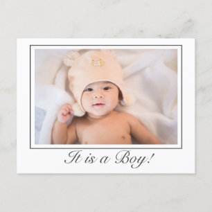 Modern Baby Boy Birth Photo Announcement Postcard
