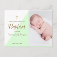 Modern Baby Boy Green Photo Baptism Thank You