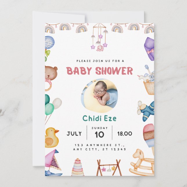 modern baby boy shower invitation (Front)