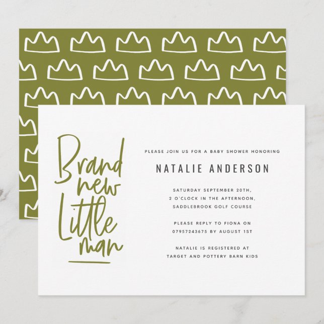 Modern baby boy shower party invitation (Front/Back)