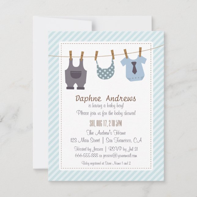 Modern Baby Clothes Baby Boy Shower Invitations (Front)