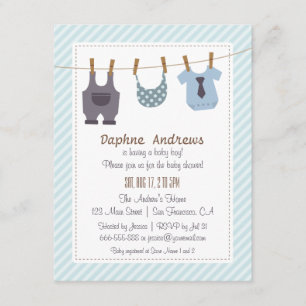 Modern Baby Clothes Baby Boy Shower Invitations