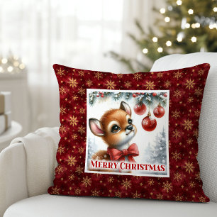 Modern Baby Deer Snowy Forest Kids Gift Christmas Cushion