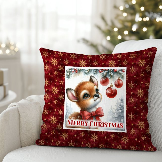 Modern Baby Deer Snowy Forest Kids Gift Christmas  Cushion (Modern Baby Deer Snowy Forest Kids Gift Christmas Pillow

)