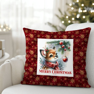 Modern Baby Deer Snowy Forest Kids Gift Christmas Cushion