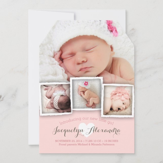 Modern Baby Dreams Sweet Girl Birth Announcement (Front)
