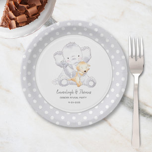 Modern Baby Elephant Baby Shower Paper Plate