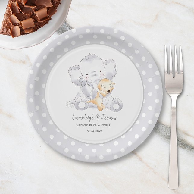 Modern Baby Elephant Baby Shower Paper Plate (Creator Uploaded)