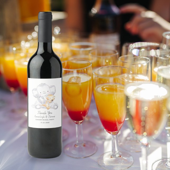 Modern Baby Elephant Baby Shower Wine Label (Creator Uploaded)