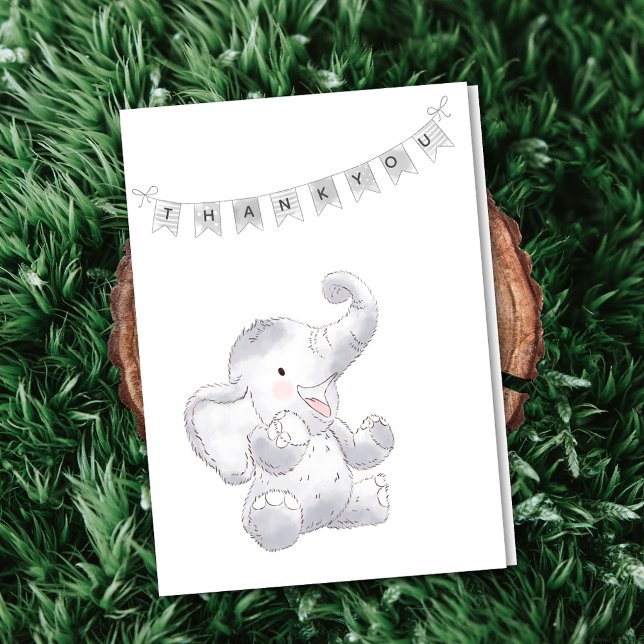 Modern Baby Elephant Gender Neutral Thank You Note Card (Creator Uploaded)