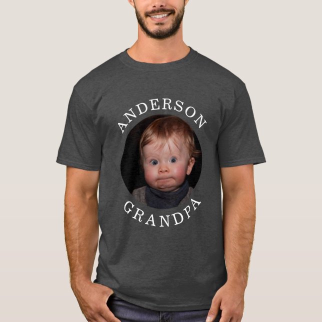 Modern Baby Face Personalised Child Photo Grandpa  T-Shirt (Front)