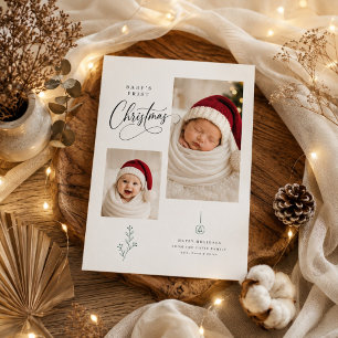 Modern Baby First Christmas Asymmetrical Photo Holiday Card