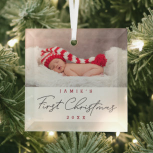 Modern Baby First Christmas Custom Glass Tree Decoration
