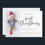 Modern Baby First Christmas Custom Photo Card<br><div class="desc">Modern Baby First Christmas Custom Photo Card. Available digitally and printed. Lovely to celebrate your baby's first Christmas. A playful set script for First Christmas and the rest of the text is easy to personalise. Replace the sample photo with your own. A gradient overlay layer is on top of your...</div>