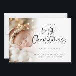 Modern Baby First Christmas Custom Photo Card<br><div class="desc">Modern Baby First Christmas Custom Photo Card. Available digitally and printed. Lovely to celebrate your baby's first Christmas. A playful set script for First Christmas and the rest of the text is easy to personalise. Replace the sample photo with your own. A gradient overlay layer is on top of your...</div>