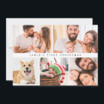 Modern Baby First Christmas Custom Photo collage Holiday Card<br><div class="desc">Celebrate your baby's first Christmas with our "Modern Baby's First Christmas Custom Photo Collage Family Holiday Card." This stylish holiday card features a contemporary design with a customisable photo collage, allowing you to showcase cherished moments from your baby's first holiday season. Personalise it with your baby's name, and photos to...</div>