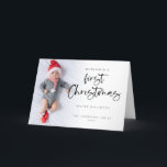 Modern Baby First Christmas Custom Photo Folded Holiday Card<br><div class="desc">Modern Baby First Christmas Custom Photo Folded Card. Available digitally and printed. Lovely to celebrate your baby's first Christmas. A playful set script for First Christmas and the rest of the text is easy to personalise both outside and in. Replace the sample photo with your own. A gradient overlay layer...</div>