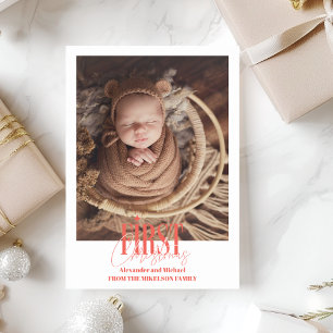 Modern Baby First Christmas Custom Photo Holiday Card
