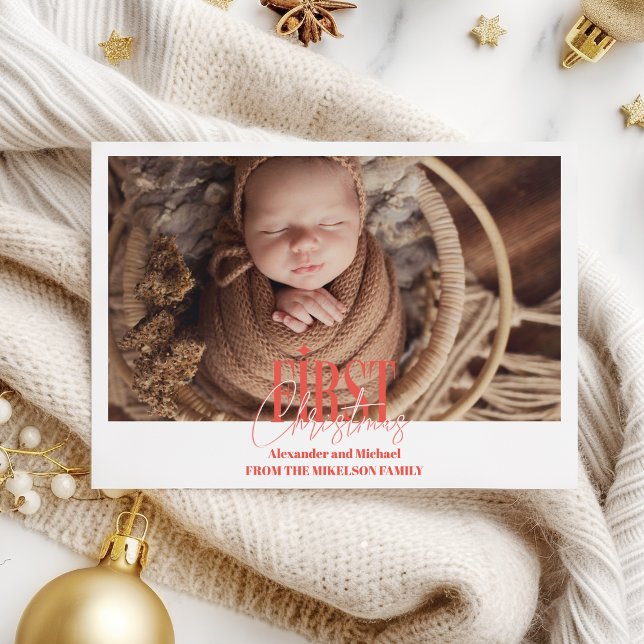 Modern Baby First Christmas Custom Photo Holiday Card (Creator Uploaded)