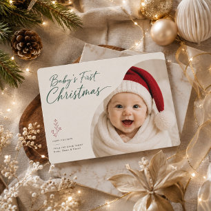 Modern Baby First Christmas Wave Photo Holiday Card
