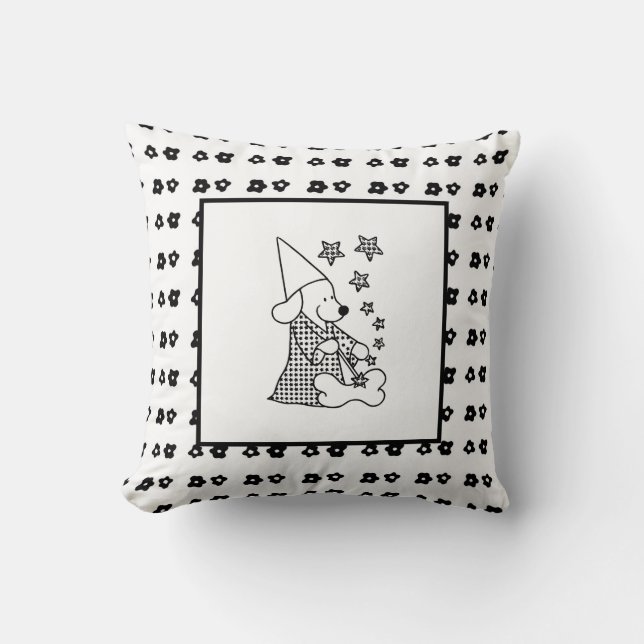 Modern Baby for Kids Black Dog Magician Cushion (Front)