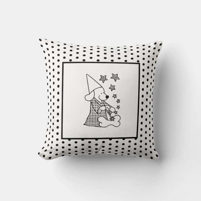 Modern Baby for Kids Black Dog Magician Cushion (Front)