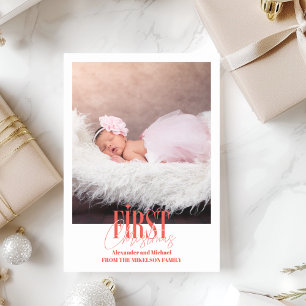 Modern Baby Girl First Christmas Custom Photo Holiday Card
